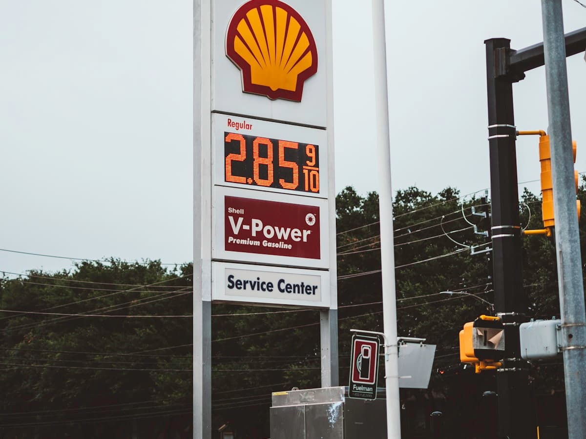 Close-up of a tall LED fuel price totem display